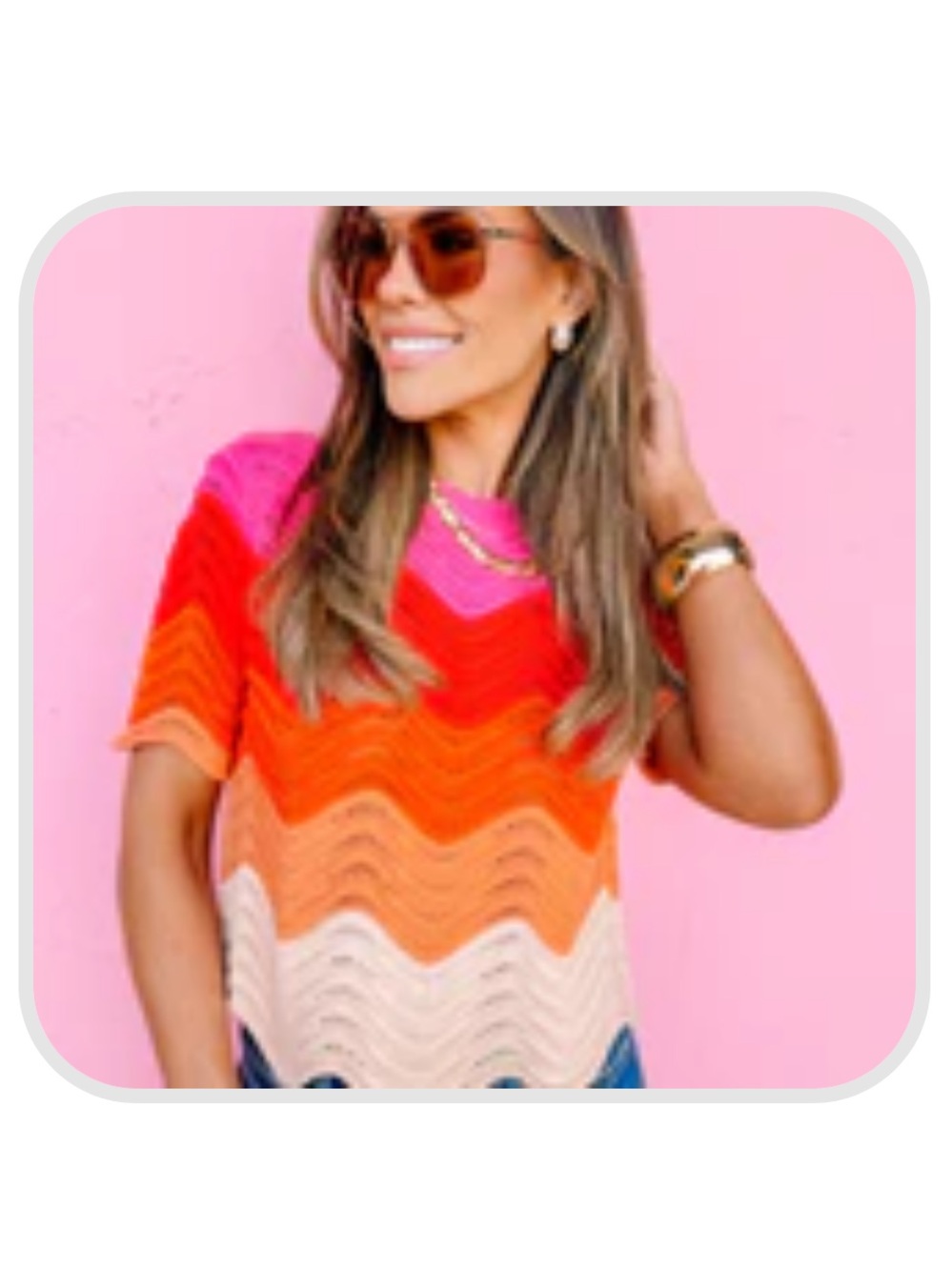 Fate Pink Red Orange Chevron Knit Scoop Neck Sweater